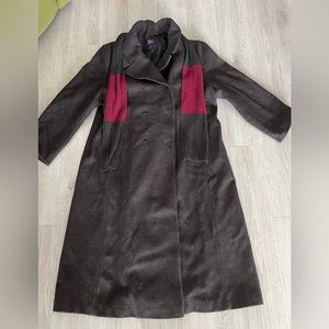 Stephanie Mathew’s wool long pea coat chocolate brown